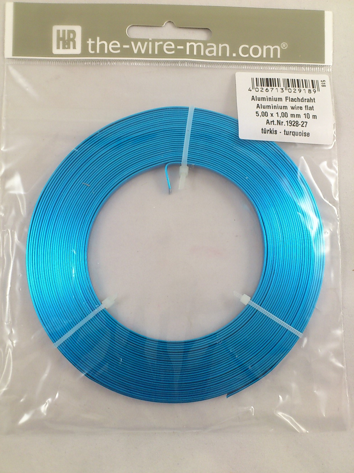 Aluminium wire flat 5mmx10m. turquoise